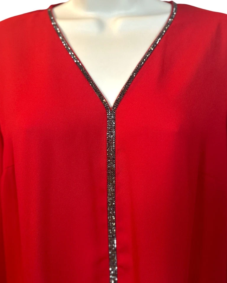 Blusa Liz Claiborne Feminina Guarnição de Lantejoulas Vermelha Manga Longa Tamanho Médio Pequena - Imagem 3 de 4