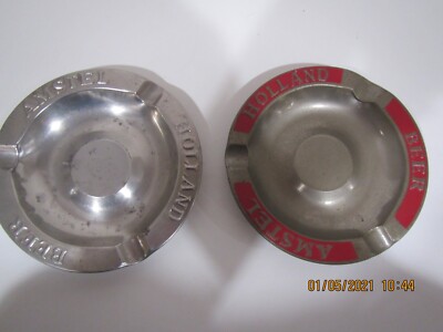 VINTAGE AMSTEL Bier Beer AMSTEL BIER Lot of 2 Different Metal Ashtrays Holland