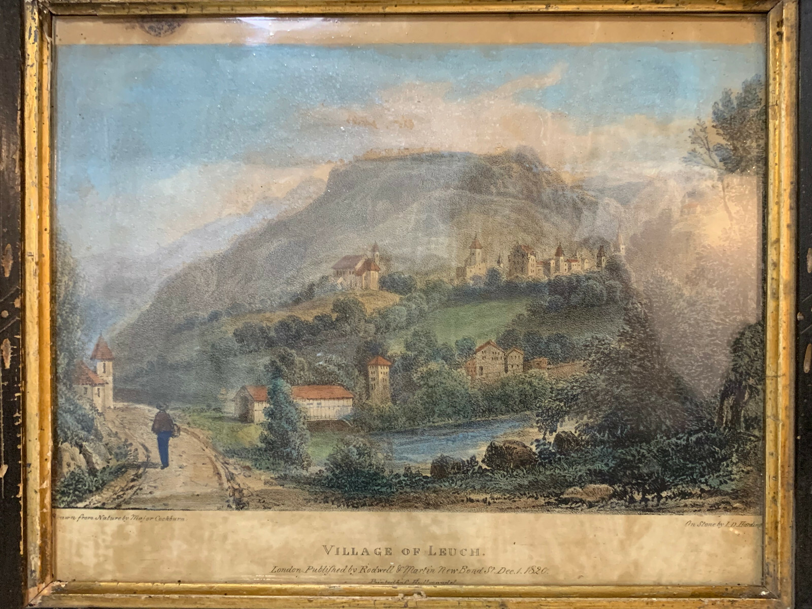 Antique 1820 Engraving Print Village of Leuch Major Cockburn JD Harding
