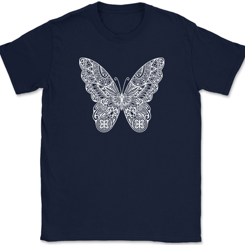 Butterfly Mandala T-Shirt Beautiful Pattern Insect Graphic Gift Tee - Picture 6 of 10