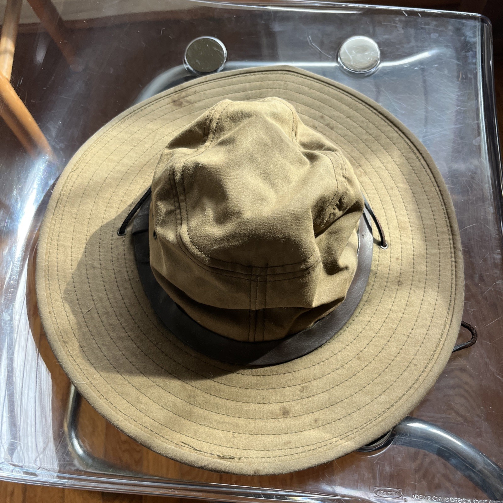FILSON Tin Cloth Waxed Canvas Tan Packer/Safari Hat Made in USA Medium