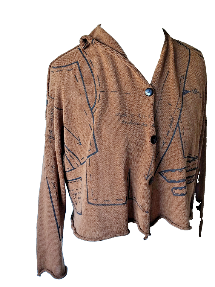 Paper Temples Brown Loose Cropped Long Sleeve Knit Asymmetric Top Women ...