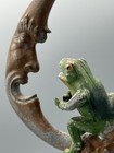 1920s French Car Mascot 'Grenouille Et La Lune' Cold Painted Nickel Frog Moon 3"
