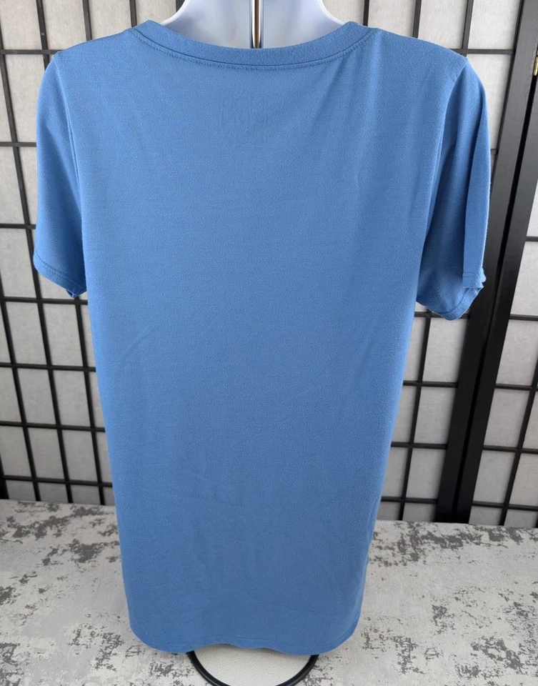 Modern Lux女式蓝色XL V领上衣太阳花卉图案T恤胸部36 — 第 2/4 张图片