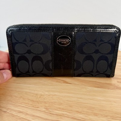 Coach Black Canvas Zip Around Signature C Women s Wallet