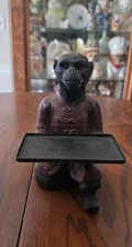 Vintage Bronze Monkey Bellhop w/Tray For Cards, Keys, ect. 8.5" Maitland Smith?