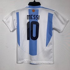 Lionel Messi 10 Argentina National Team Blue White Striped Soccer Jersey Boys 6