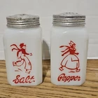 Pair of Vintage Early Milk Glass Hazel Atlas Big Salt & Pepper Shakers