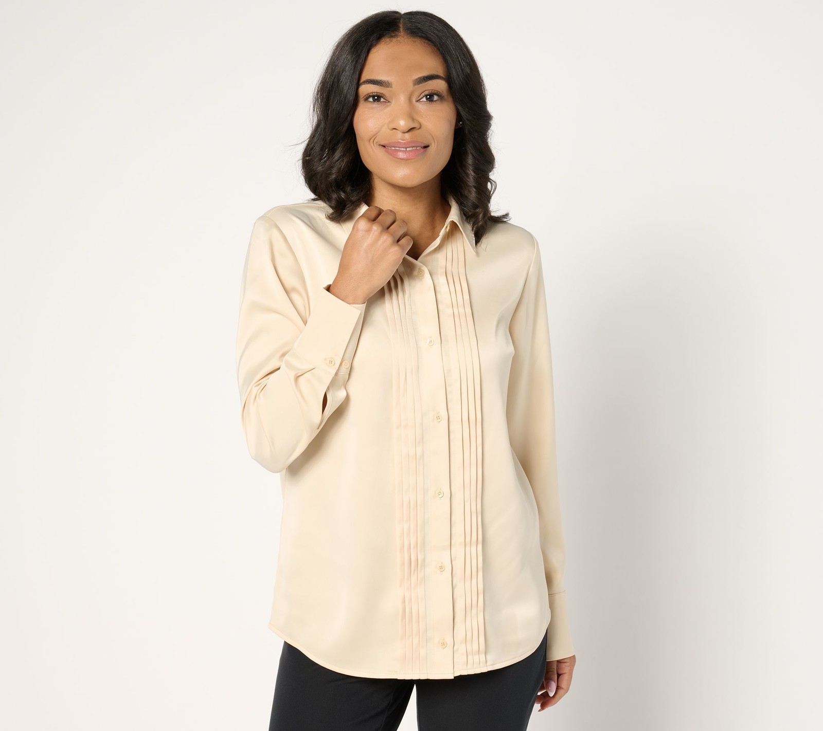 Maya J Women's Top Sz M Pintuck Detail Button-Front Shirt Yellow A675187