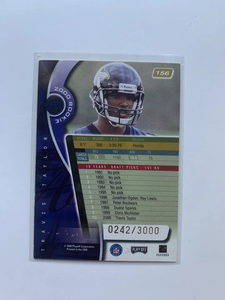 2000 Playoff Absolute 2000 Rookie /3000 Travis Taylor #156 Rookie RC - Image 2 of 2
