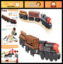 Motorized Train Toy Set for Wooden Tracks - 3-Piece Battery-Powered Train for To