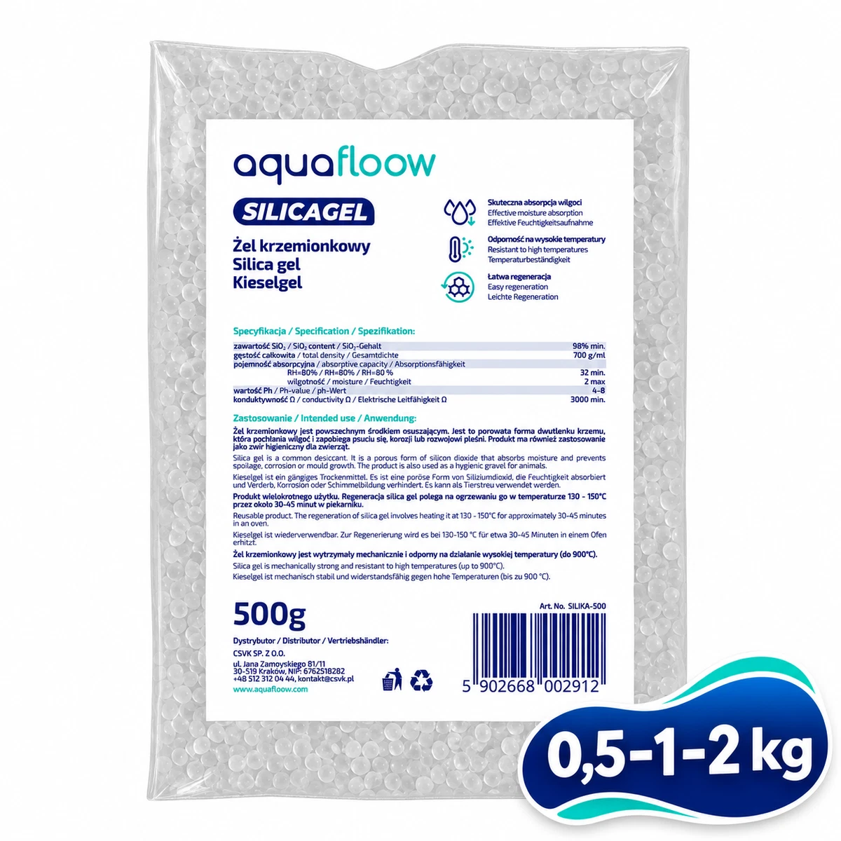 Silica Gel regenerierbar Weiß, Trockenmittel ohne Indikator 500g-1kg-2kg
