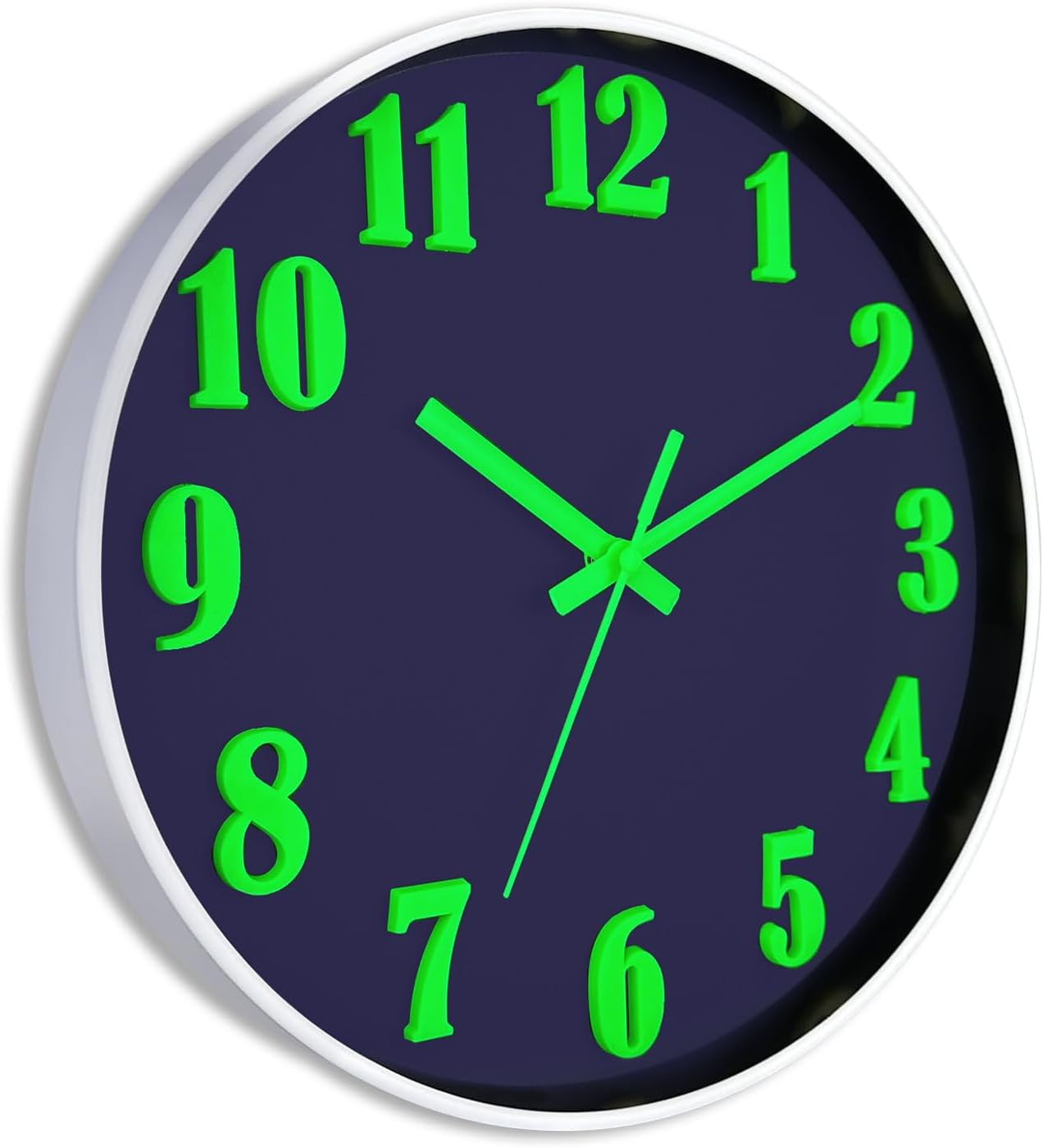12 Inch Glow-in-the-Dark Wall Clock with 3D Blue Numbers-image
