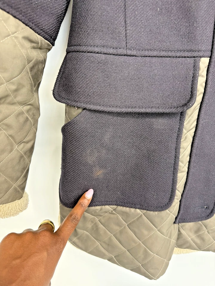 Abrigo acolchado Karen Millen mezcla de lana para mujer talla 4 con capucha cremallera completa invierno acogedor Foto 3 de 4