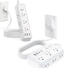 2 Pack 10 ft Flat Extension Cord, Flat Plug Surge Protector Power Strip, Wall...