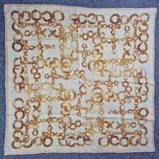 Vintage CELINE Paris Chain Link Gold Orange Cotton Scarf Handkerchief Bandana...
