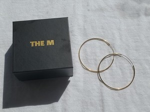 Authentic The M 14K Gold Hoop Earrings, Gold Plated or Rhodium Plated, 2 inch in size