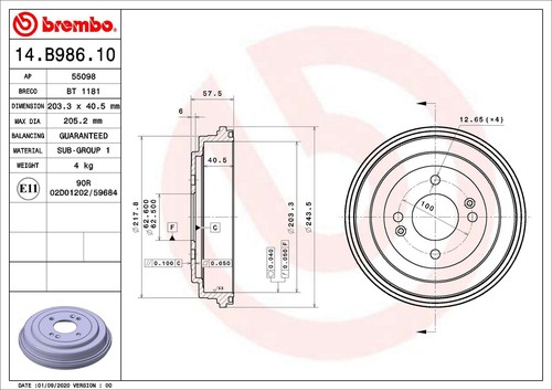 BREMBO 14.B986.10 Brake Drum for HYUNDAI,KIA - 第 3/3 張圖片