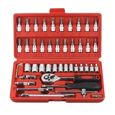 46-Piece 1/4-Inch Socket Set with Quick-Release Ratchet, Screwdriver Kit, Ext...