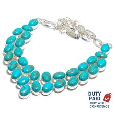 925 Silver Plated Natural copper turquoise Artisan Anniversary Chain Necklace