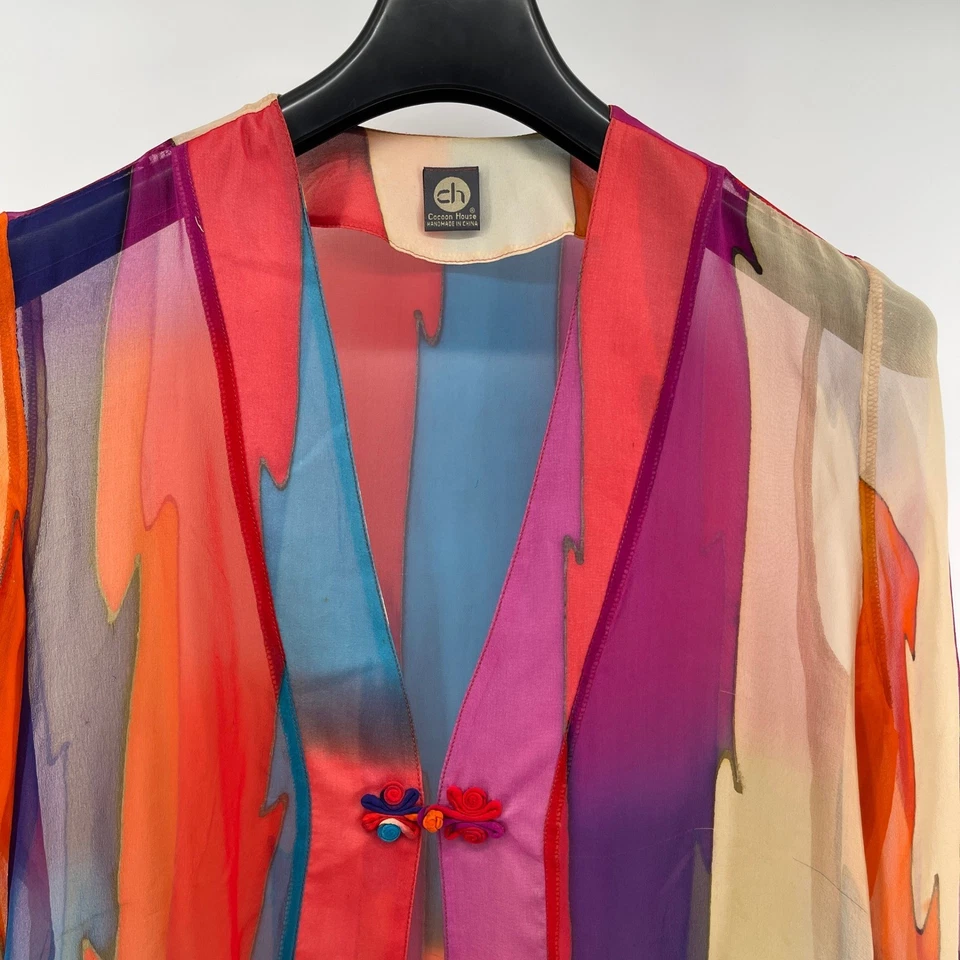 Chaqueta Cárdigan Cocoon House Seda Ombre Kimono Colorido Arte Abstracto Topper S/M Foto 2 de 4