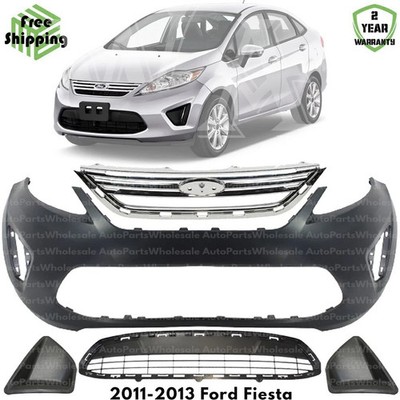 Front Bumper Cover Fascia & Grille Assembly Chrome For 2011-2013 Ford Fiesta