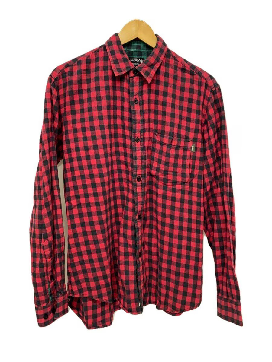 STUSSY Long Sleeve Shirt M Cotton RED Gingham CK