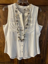 MAX STUDIO, lovely 100% silk ivory layering blouse top - M/L