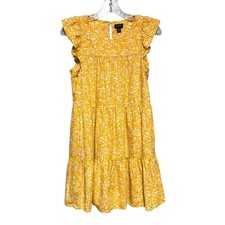 J.Crew Factory Linen Ruffle Sleeve Tiered Dress Sweet Marigold Yellow White 00