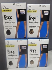 4 X NEW L'eggs 3 Pair Everyday Control Top Sheer Toe NUDE Pantyhose LARGE