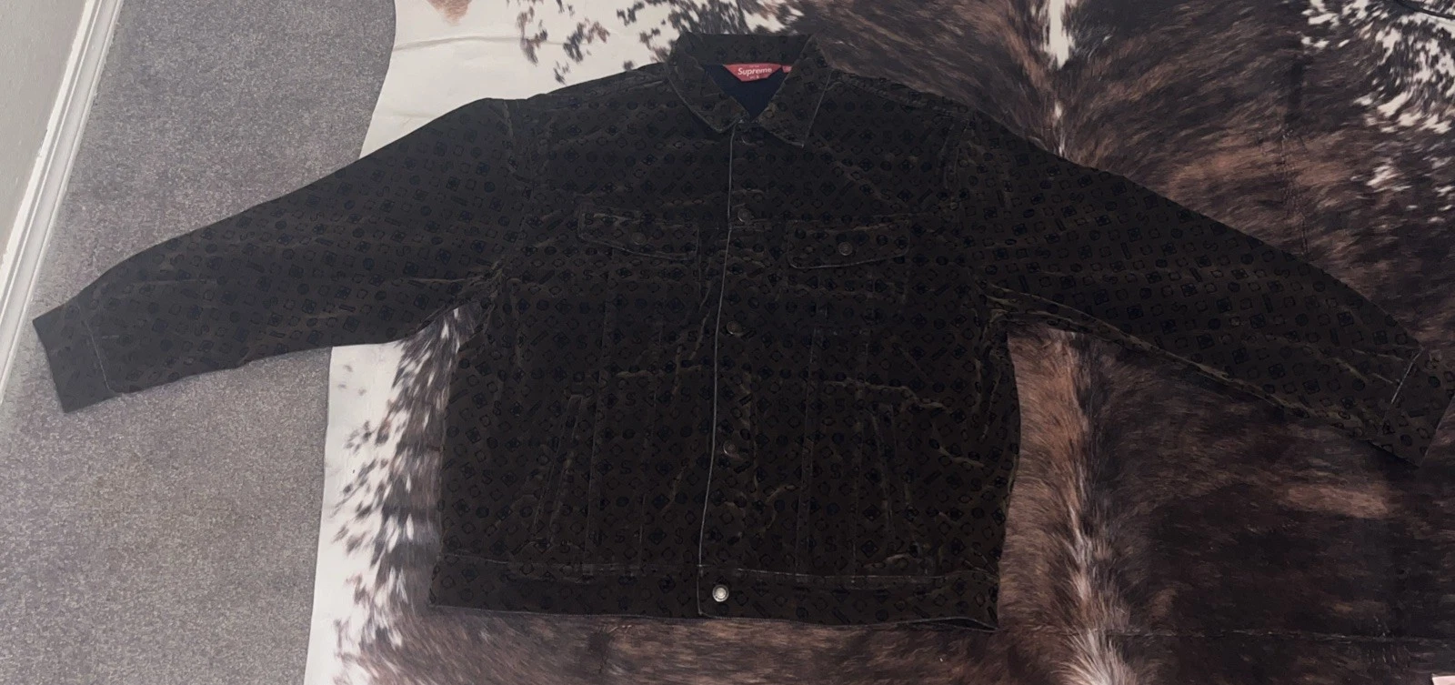 Veste camionneur en denim floqué suprême marron taille L rare design Louie Vuitton