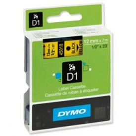 Dymo 45018 12mm x 7m Black on Yellow Tape S0720580 JGBM-45018