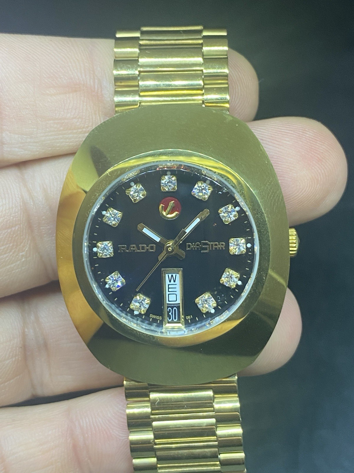 Wrist Gold Diastar Swiss Watch Dial Watch Black Made Rado Men’s - vintagewatches.pk