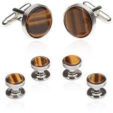 Tigers Eye Tuxedo Shirt Cufflinks Studs Formal Set for Men with Travel Presen...