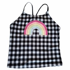 Cat Jack Black/White Gingham Rainbow Swim Tank Top sz XL 14/16 Girls
