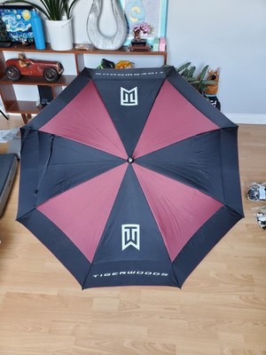 Vintage Nike Golf Tiger Woods TW Rain Umbrella Maroon Black Auto