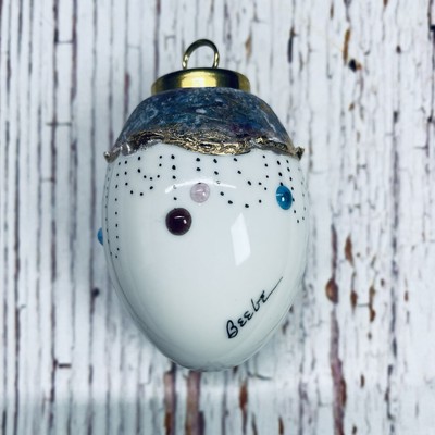 Beebe Egg Ornament Gold Trim Colorful Rhinestones Brass Top Signed Easter