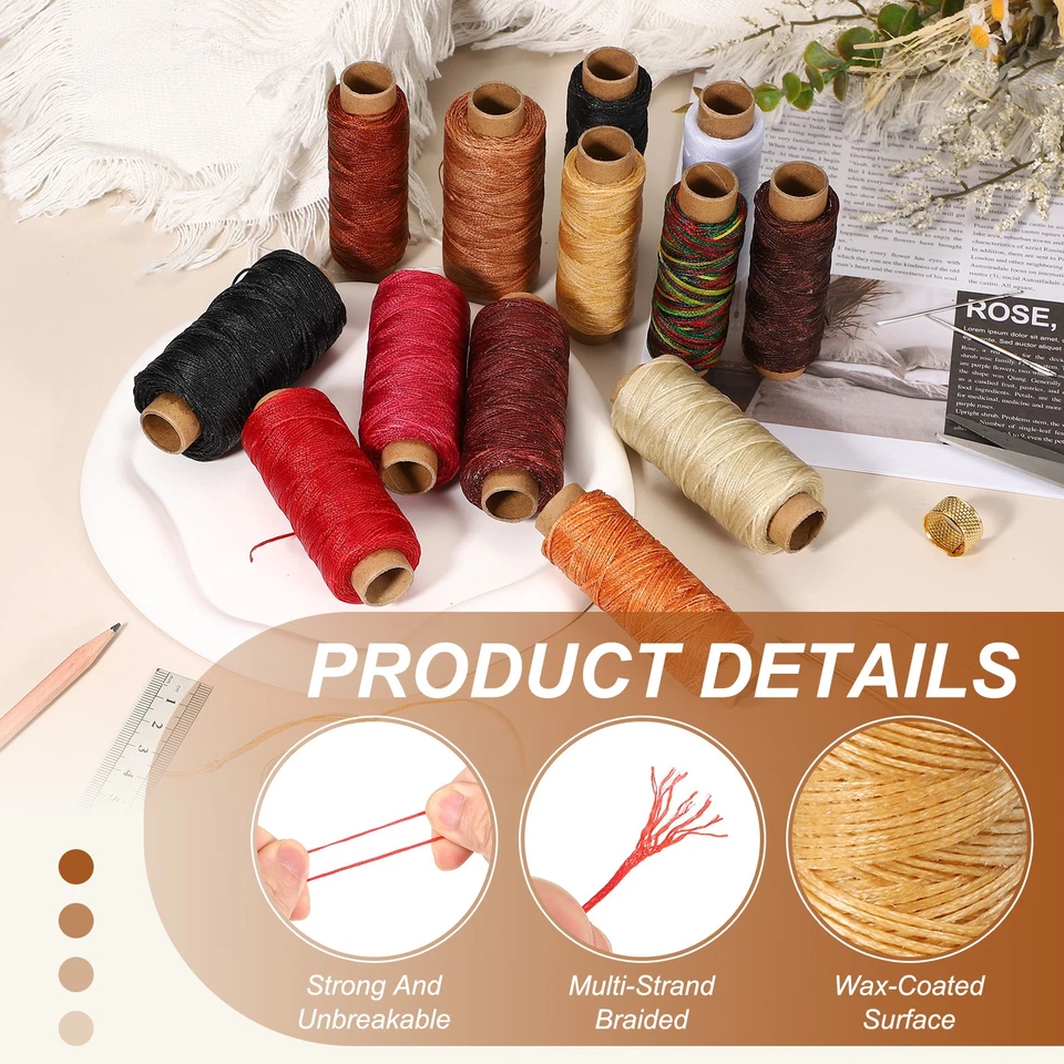 110 Yards 0.8mm 150D Leather Sewing Waxed Thread Cord Kit, Red - Image 3 of 4
