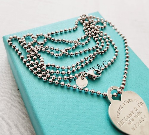 Tiffany & Co Please Return To Heart Long Beaded Bead Ball Chain Necklace Silver - Picture 11 of 14