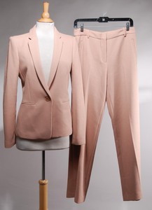 BCBG-MAX-AZRIA-Poly-Blend-Apricot-Poly-One-Button-Blazer-Pant-Suit-Size-S-M