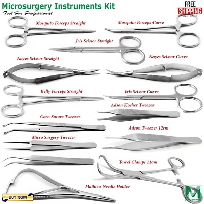 Microsurgery Instruments Kit Small Animal Surgical Scissors Forceps Tweezers CE