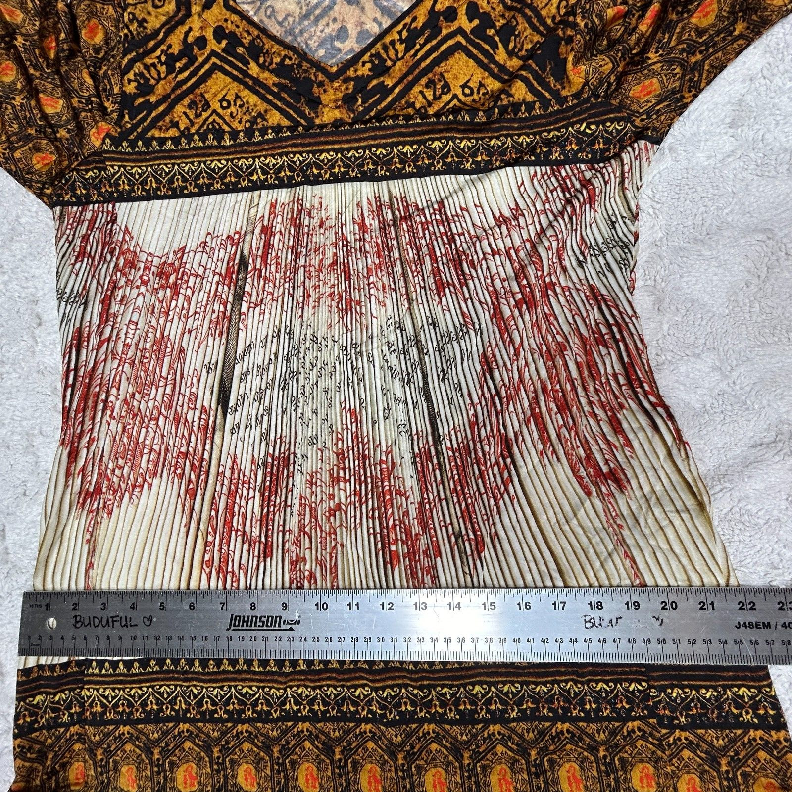 Boho Abstract Print Tunic Top Size 46 - V-Neck Short Sleeve image 8