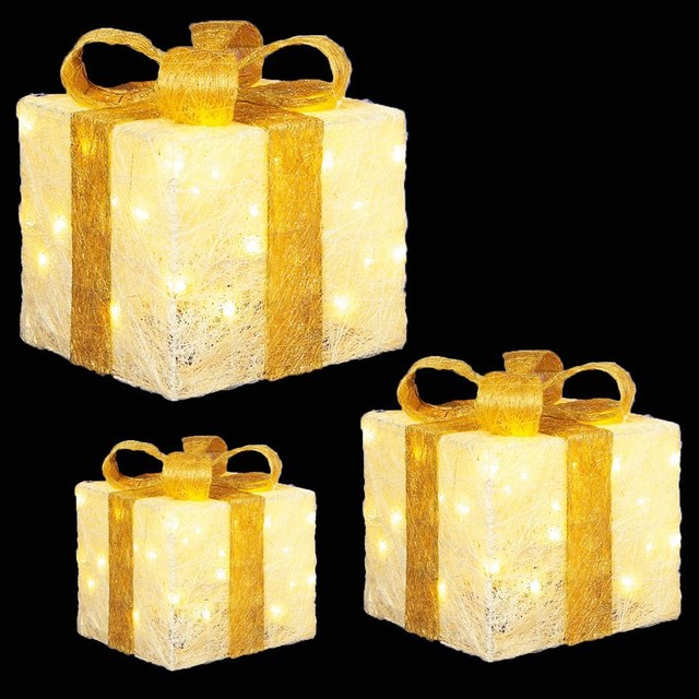 Premier Set of 3 Glitter LED Light up Christmas Parcels Choose Colour