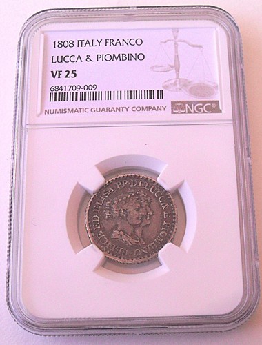 1808 Italy Franco, Lucca & Piombino, NGC VF 25, nice silver coin #1835, #57-18