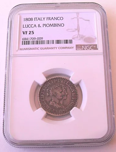1808 Italy Franco, Lucca & Piombino, NGC VF 25, nice silver coin   #1835, #57-18