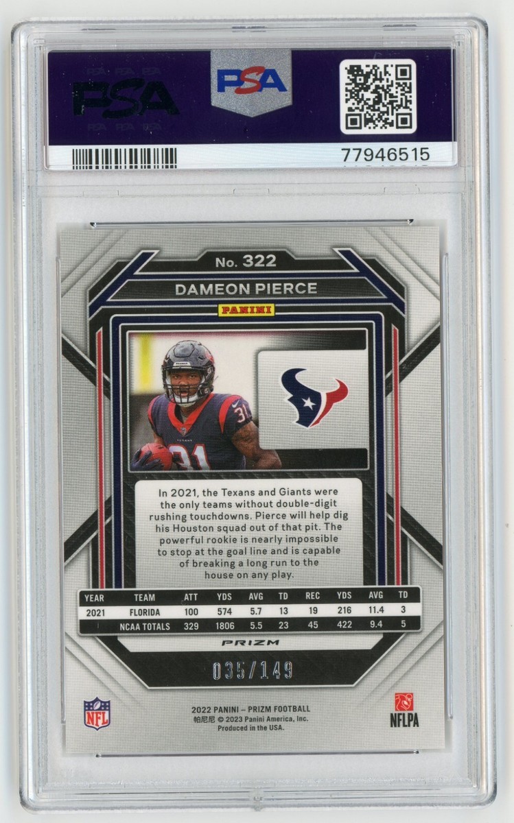 Dameon Pierce Red Wave Rookie /149 PSA 10 2022 Panini Prizm # 322