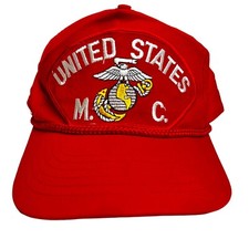 Vtg USMC Marines Military SnapBack Hat United States Felt Patch Red EGA