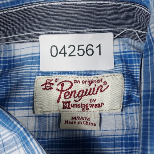 Penguin Shirt Mens Medium Blue Plaid Casual Button Up Short Sleeve - Picture 6 of 6