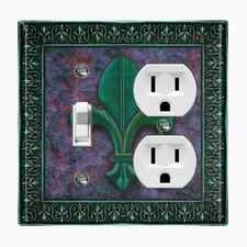 Metal Light Switch Cover Wall Plate French Fleur De Lis Purple Stone Leaf FDL007