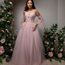 Tulle Applique Sequined Homecoming A-line Off shoulder Long Evening Dresses